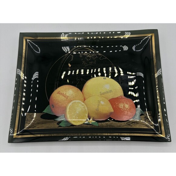 Vintage SUNKIST Smoke Glass & Gold World Saga Of Success Orange/Lemon Dish 9”x7” - Picture 7 of 10